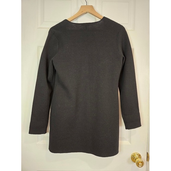 Eileen Fisher Open Front 100% Wool Cardigan Jacket Black Size XS Tunic Length - Picture 3 of 8